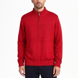 Chaps 1/4 Zip Lodge Snowflakes Pullover Sweater Cabin Red Size L